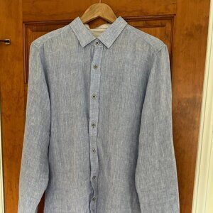 Heritage Report Collection 100% Linen LS Button Down Shirt  Men's L  Light Blue